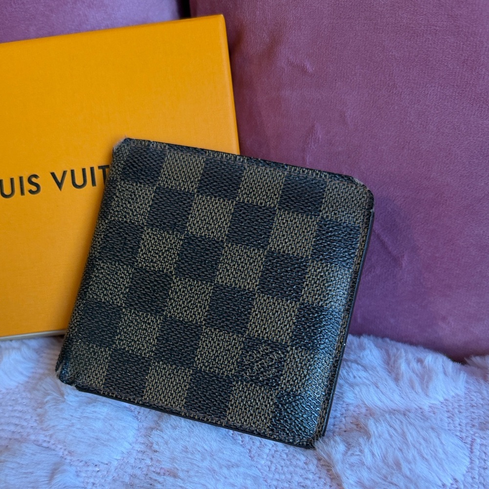 Louis Vuitton Damier Ebene Bifold Card Holder Wallet Dark Brown & Brown VINTAGE